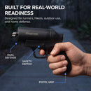 Streetwise Double Defender shown with its stun‑gun and pepper‑gel components arranged to display built‑in safety features including activation controls and protective housings.