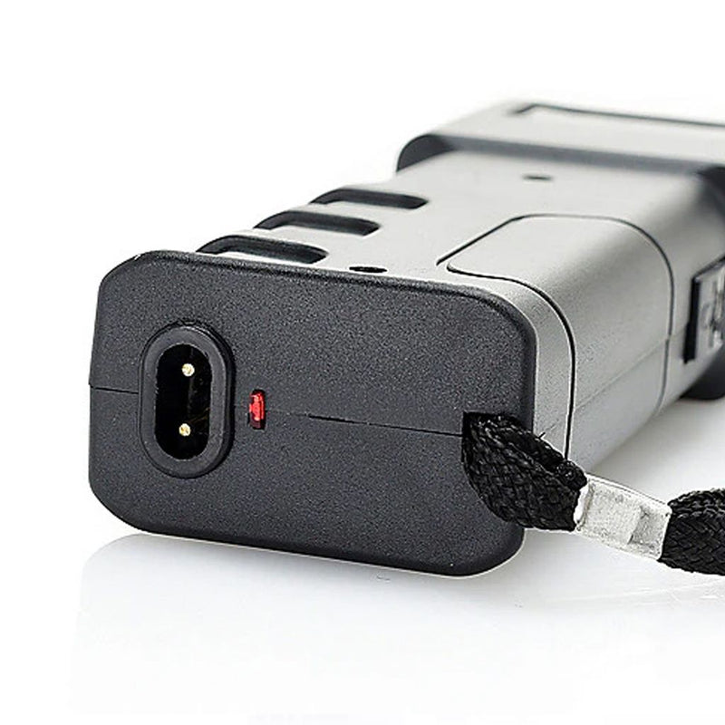 Vital brand black stun gun shown with the charge port.