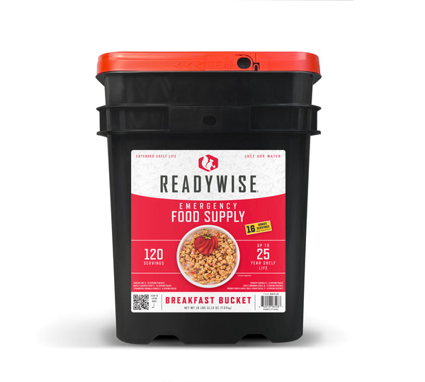 Emergency food supply bucket with lid.