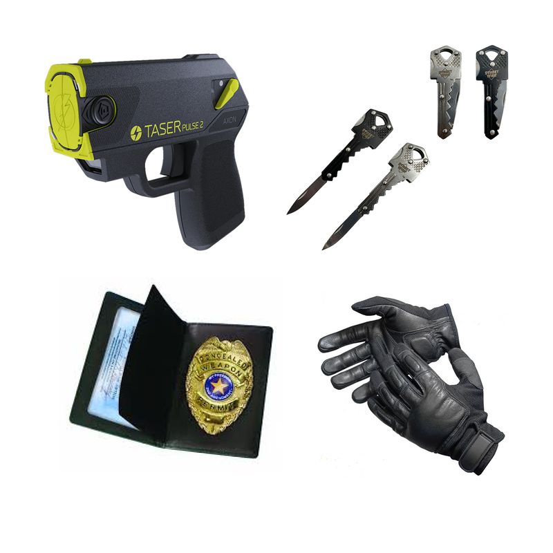 Bundle Taser Pulse 2 - Conceal Carry Wallet - Gloves - Key Knife