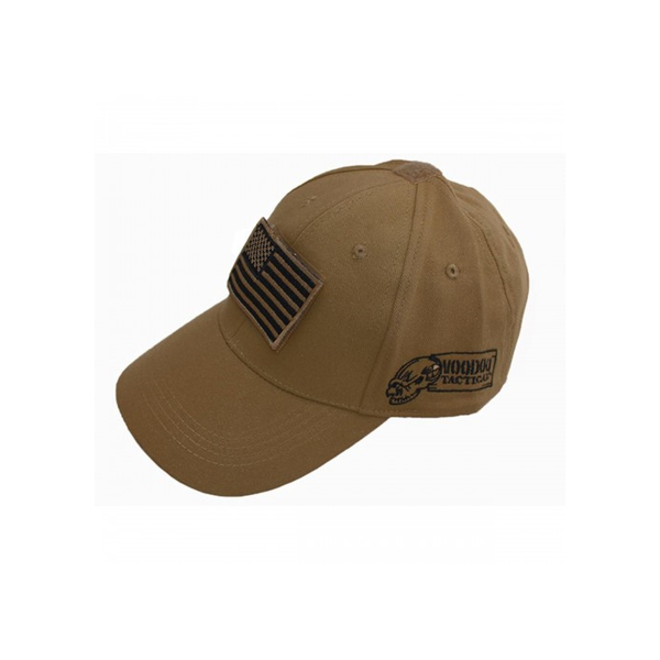 Coyote color  cap with a US Flag patch and logo.