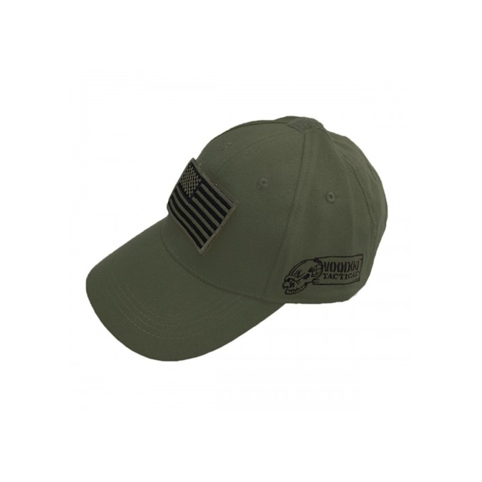 Olice drab Voodoo cap with a black US Flag patch on the front.