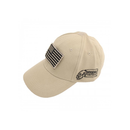 Sand color cap with American flag patch and Voodoo logo.