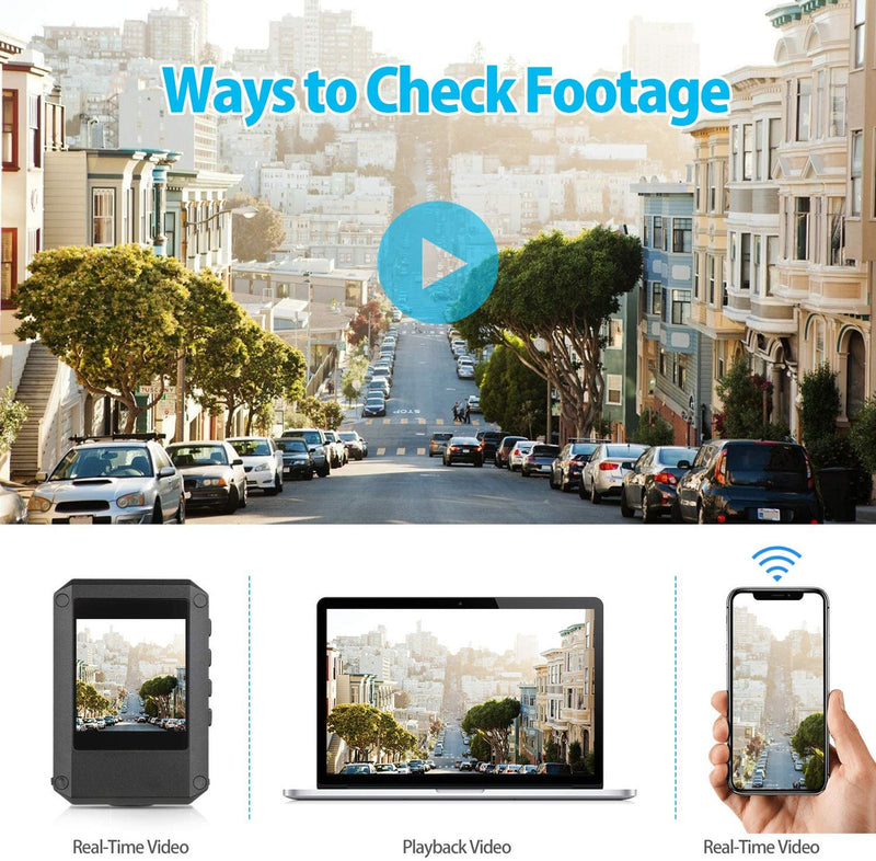 City street scene with 'Ways to Check Footage' text and video playback on body camera.