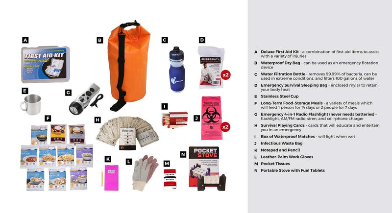 Bulk wholesale 44 meals food storage and survival kit with waterproof bag.
