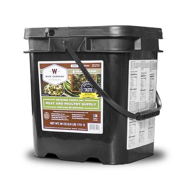 Freeze dried 60 servings Wise meat emergency food bucket with long term shelf life.
