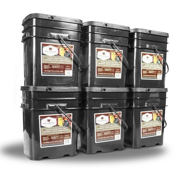 Emergency survival freeze dried fruit food buckets  with 25 year shelf life.