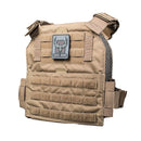 The AR500 Armor Arena plate carrier shown in the color coyote brown.