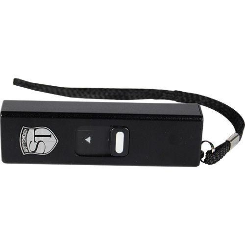 Color black slider mini stun gun with flashlight for personal safety protection..