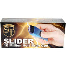 Manufacturer packaging for the Safety Technology Slider mini stun gun to ship safely with carriers.