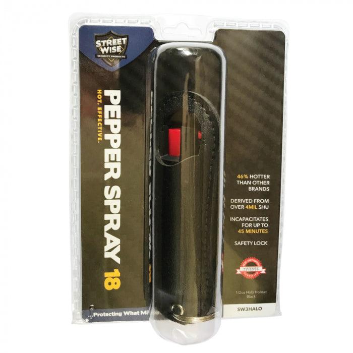 Bulk wholesale pricing for bundle black hard-case and Halo soft case pepper sprays for self defense protection. Halo pepper spray shown.