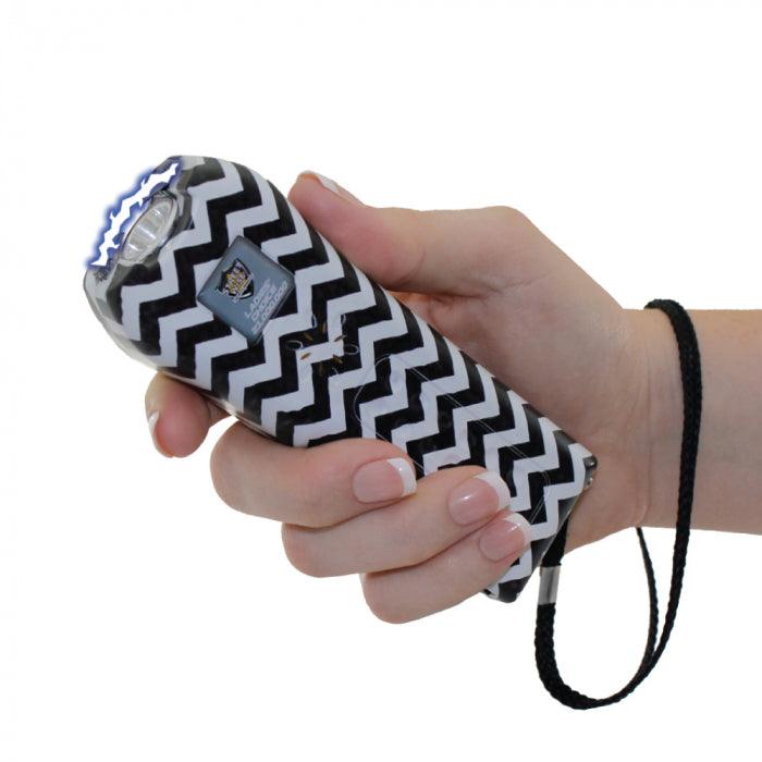 Bulk wholesale discount pricing for the Streetwise balck and white Chevron stun gun for personal safety.