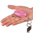 Personal protection alarm in pink. Easy press button use. Easily fits on keychains.