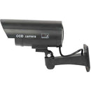 Fake dummy camera with black color housing has red flashing light. Side view shown.