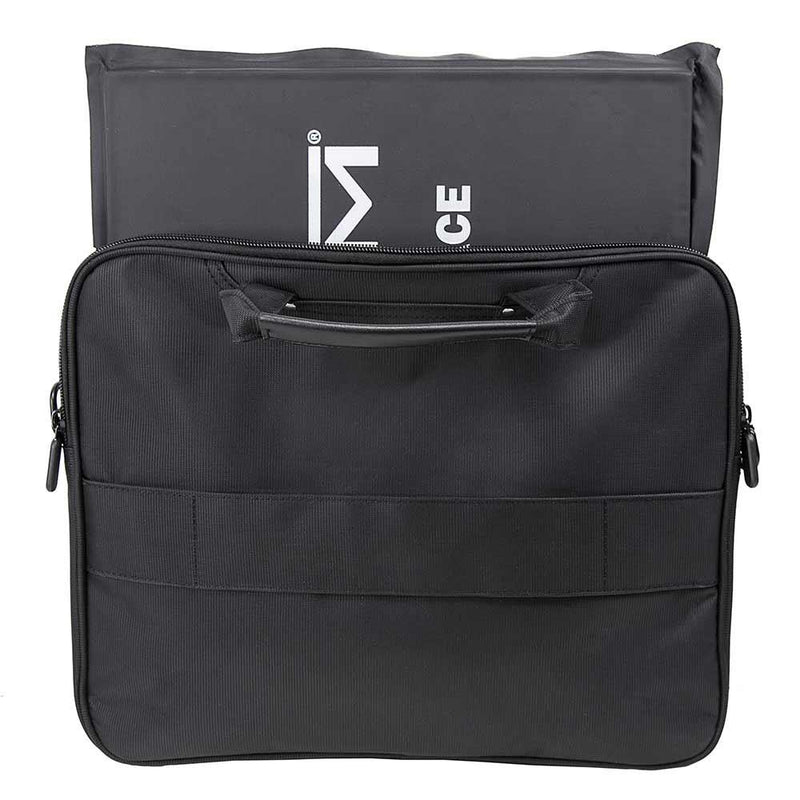 The Vism brand CCW color black laptop briefcase with ballistic panel and how the panel is inserted into the carry case.