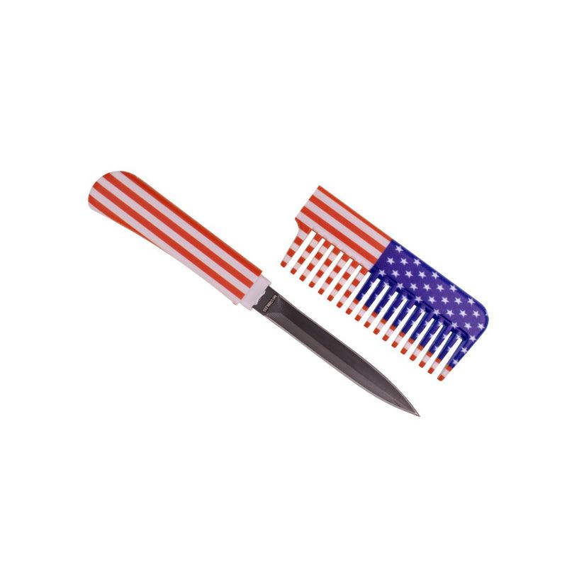Bulk wholesale comb knives available several different colors and designs with deep discount pricing. USA flag style shown.