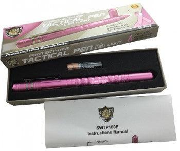 Bulk wheelbase pink tactical pens with light for low discount pricing.