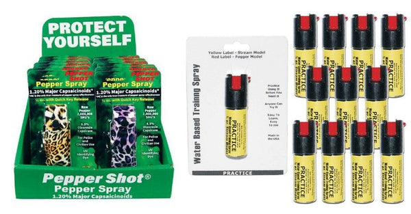 Bulk wholesale on line pricing fashion design pepper spray with practice inert sprays and sales display.