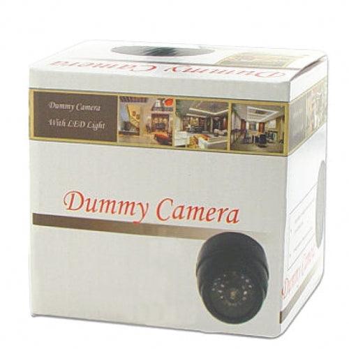 Fake Dummy IR Dome Security Camera with flashing light looks the same as a real camera but  is much more affordable with much less cost. Shown with packaging.