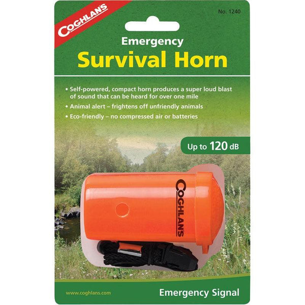 The Coghlan's Emergency Survival Horn is very loud operates with the simplicity of a mouth horn and blasts out audible sound up to 120dB.