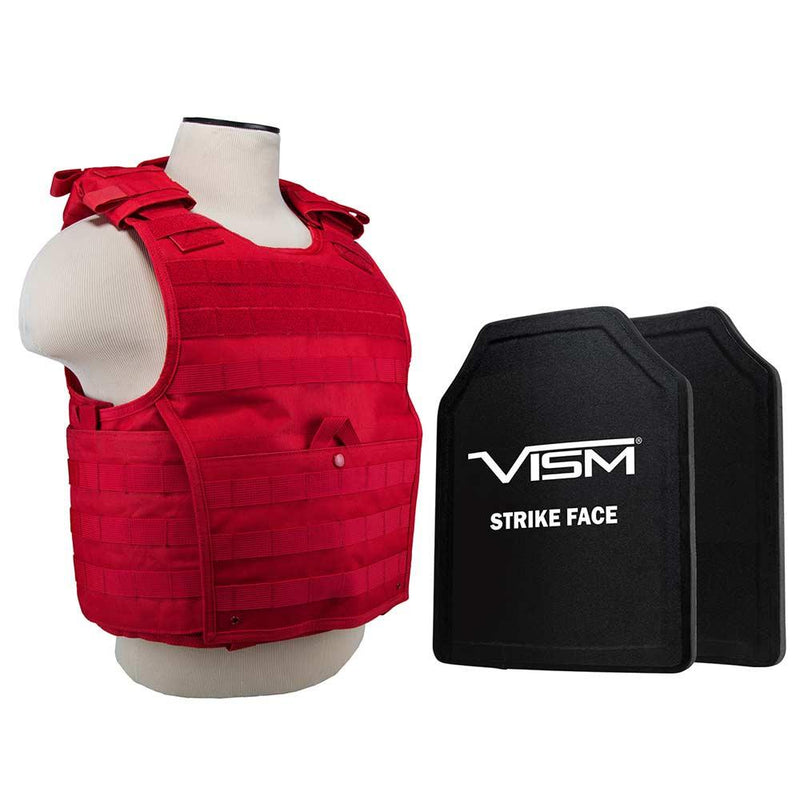 Vism expert plate carrier red vest with 11"X14' level 3 A ballistic protection for women and men.