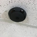 Eye In The Sky 360 Degree WiFi Camera with night vision allows you to see the entire room in HD video quality on your smart phone. Shown mounted on a ceiling.