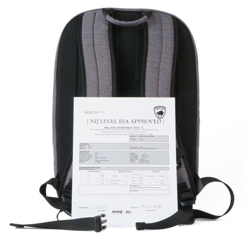 Bulletproof backpack NIJ Level 3A ballistic protection.