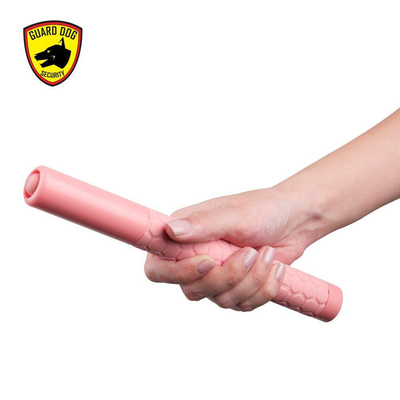 Pink batons expandable friction-lock flick of the wrist opens to 26 inches.