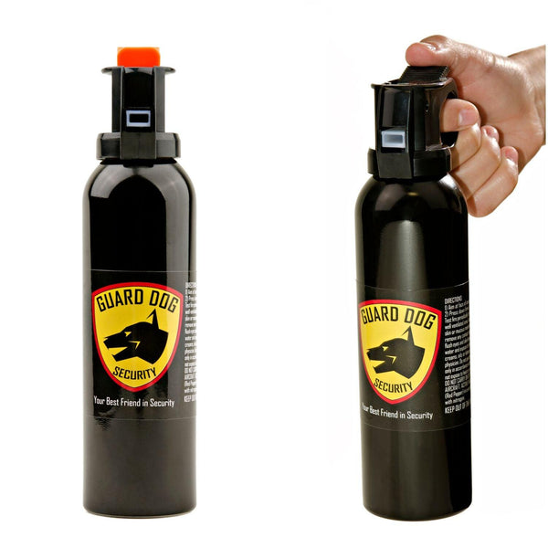 Powerful hot pepper spray delivered using handle bottles with UV dye inside.