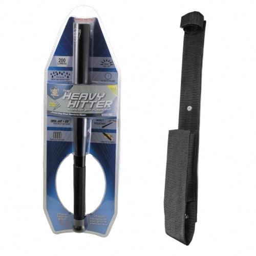 Flashlight bat baton option with heavy duty holster for homeowners and professionals personal self defense protection.