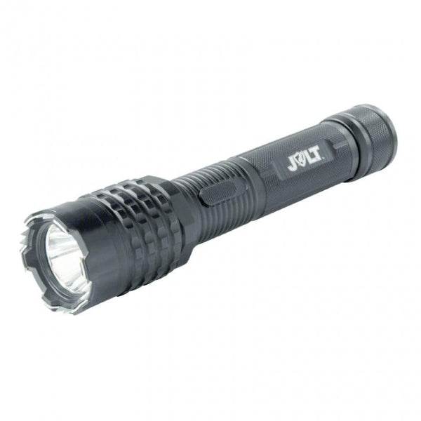 The new Jolt brand Jaws tactical stun gun flashlight with teeth on the face of the lens for extra protection.