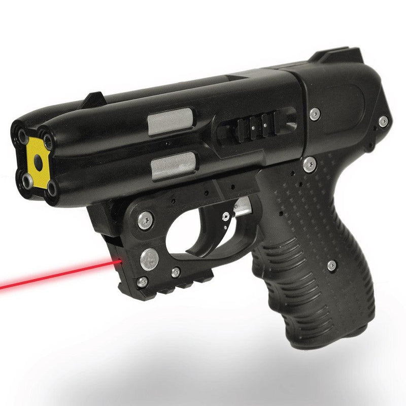 The FIRESTORM JPX 4 shot pepper gun with red laser light side view shown in image.