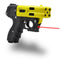 The FIRESTORM JPX 4 compact shot pepper gun with yellow barrel and red laser light.