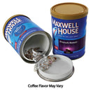 Maxwell House Coffee can with hidden compartment to safely hide valuables inside.