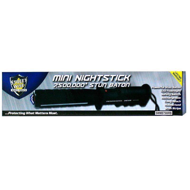 The Streetwise Security Nightstick 5,500,000 stun baton manufacturer packaging for safe shipping.