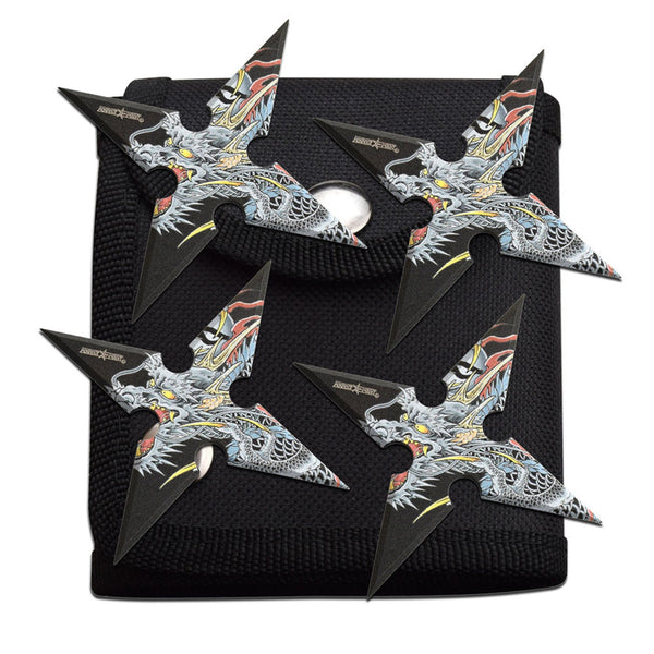 4-Inch 4 Points Throwing Stars with Pouch - 4 Pack