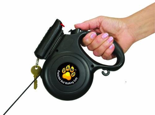 Dog leash with attached pepper spray for self defense against dog attacks when outdoors walking your pet.