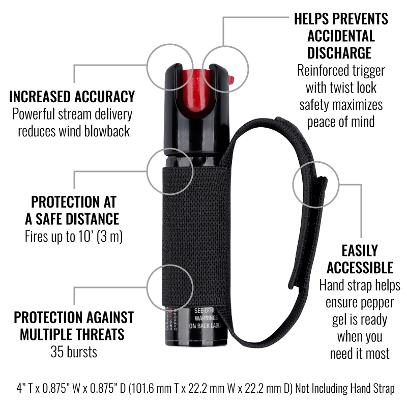 3 in 1 runner pepper spray with adjustable hand strap available for bulk wholesale and discount prices. Easy to use and excellent for self-defense.