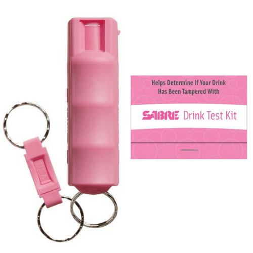 Sabre pepper spray and drink test kit for women personal safety and self defense protection.
