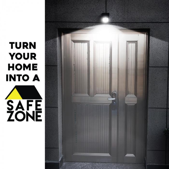 Streetwise Safe Zone LED light shown when on during the dark and nighttime offering security protection.