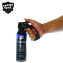 Law enforcement strength pepper spray with safety pin offers effective crowd control and self defense protection.