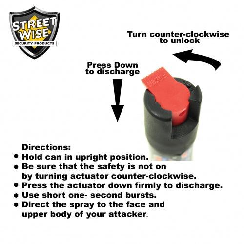 Pepper spray options with safety twist lever.