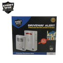 Driveway patrol motion detection alarm system for homes and even business safety. Shown with packaging.