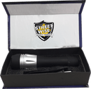 Flashlight with electrode powerful stun gun for self defense protection against assaults.