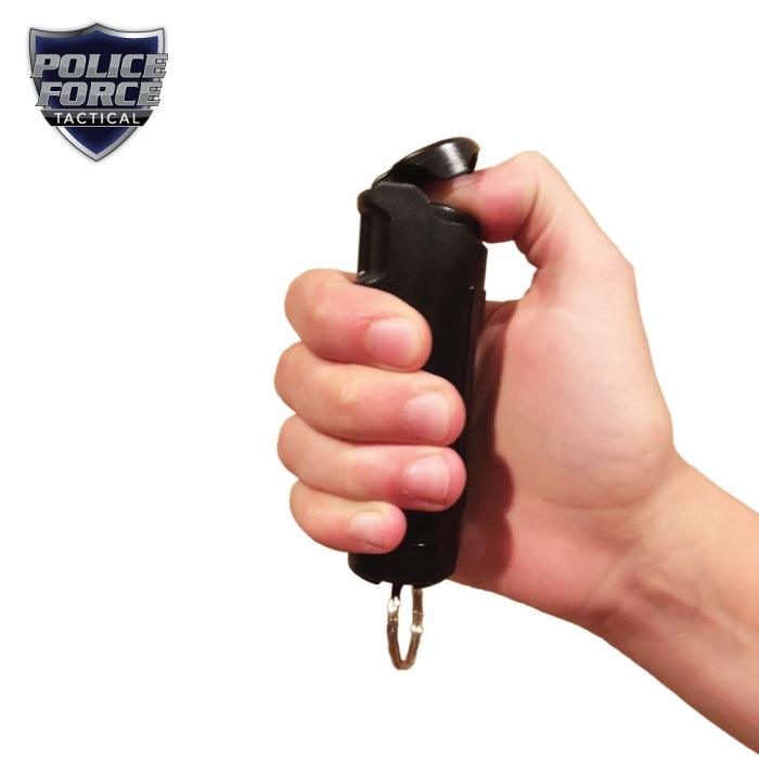 Key-chain pepper spray with safety flip top self defense protection for women and men.