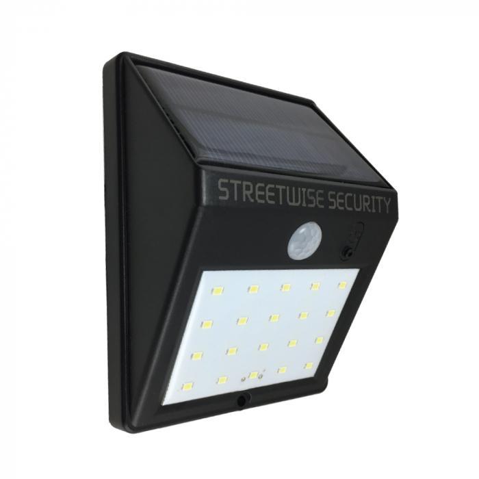 Streetwise SafeZone Solar Motion LED Light features a PIR motion sensor that is activated when movement is detected within 15 feet.
