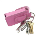 Pink stun gun holster with attached key-chain for women personal safety protection.