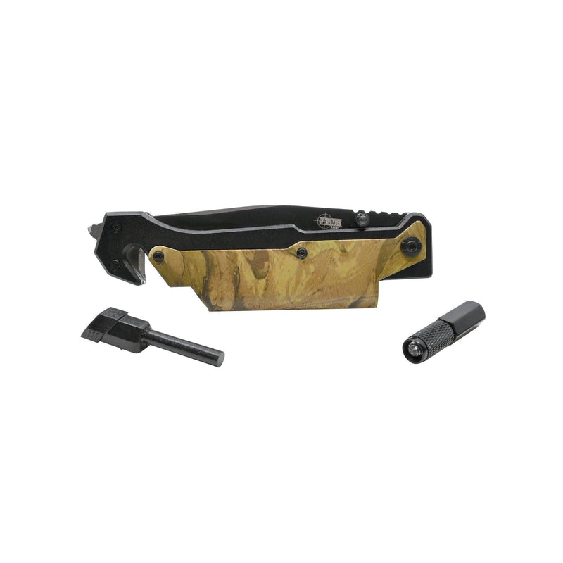 5 N1 Survival Knife with LED Flashlight & Fire Starter with Camo Handle