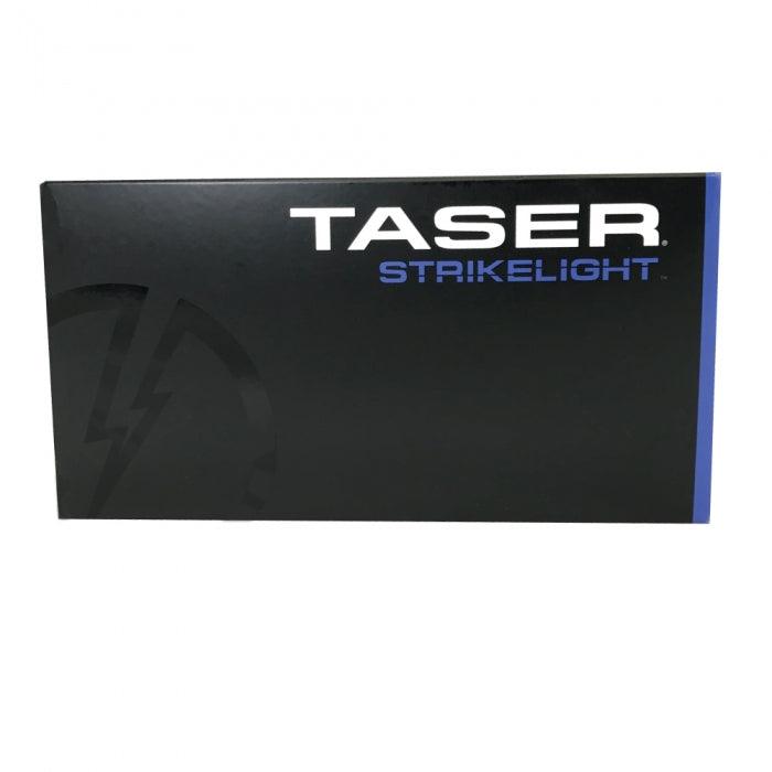 The Taser Strikelight stun gun with flashlight shown manufacturer packaging.