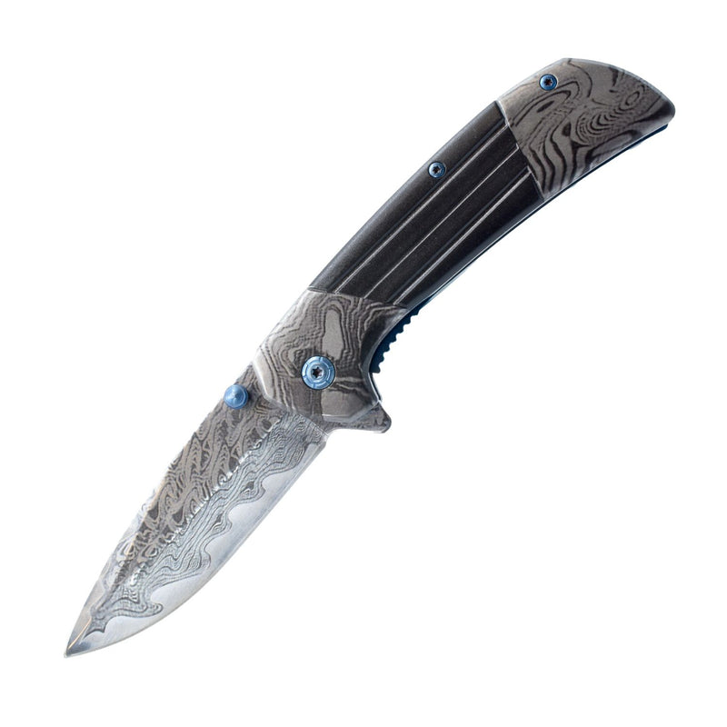 Titanium and Damascus Folding Knife 7.75 Inch